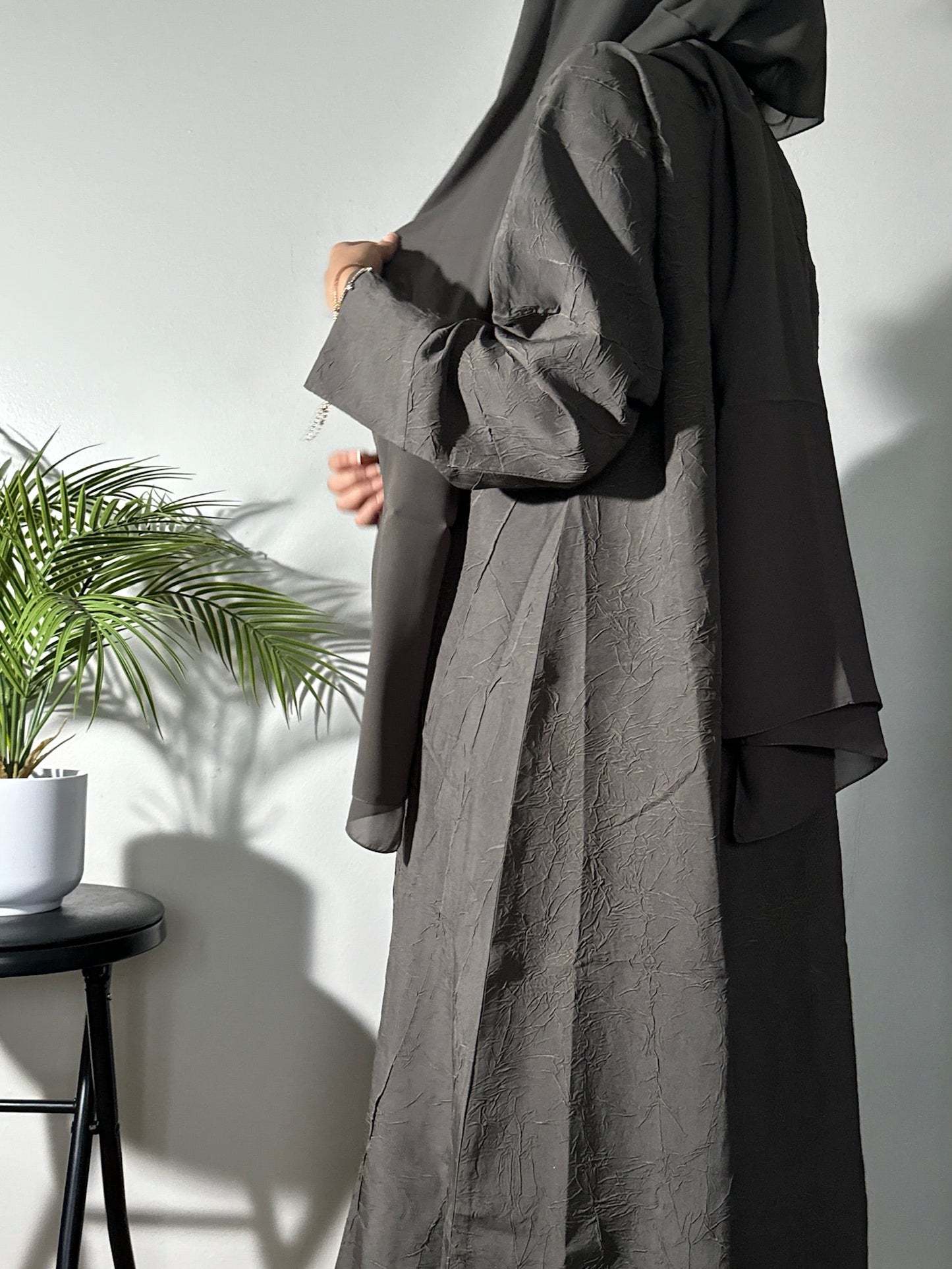 Plain Medi Grey Abaya